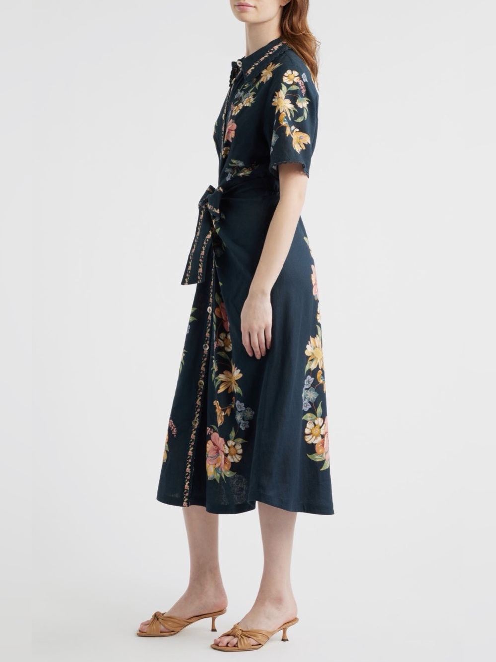 FARM Rio Maira Floral Belted Midi Shirtdress, Size Small, &320 - Picture 4 of 13